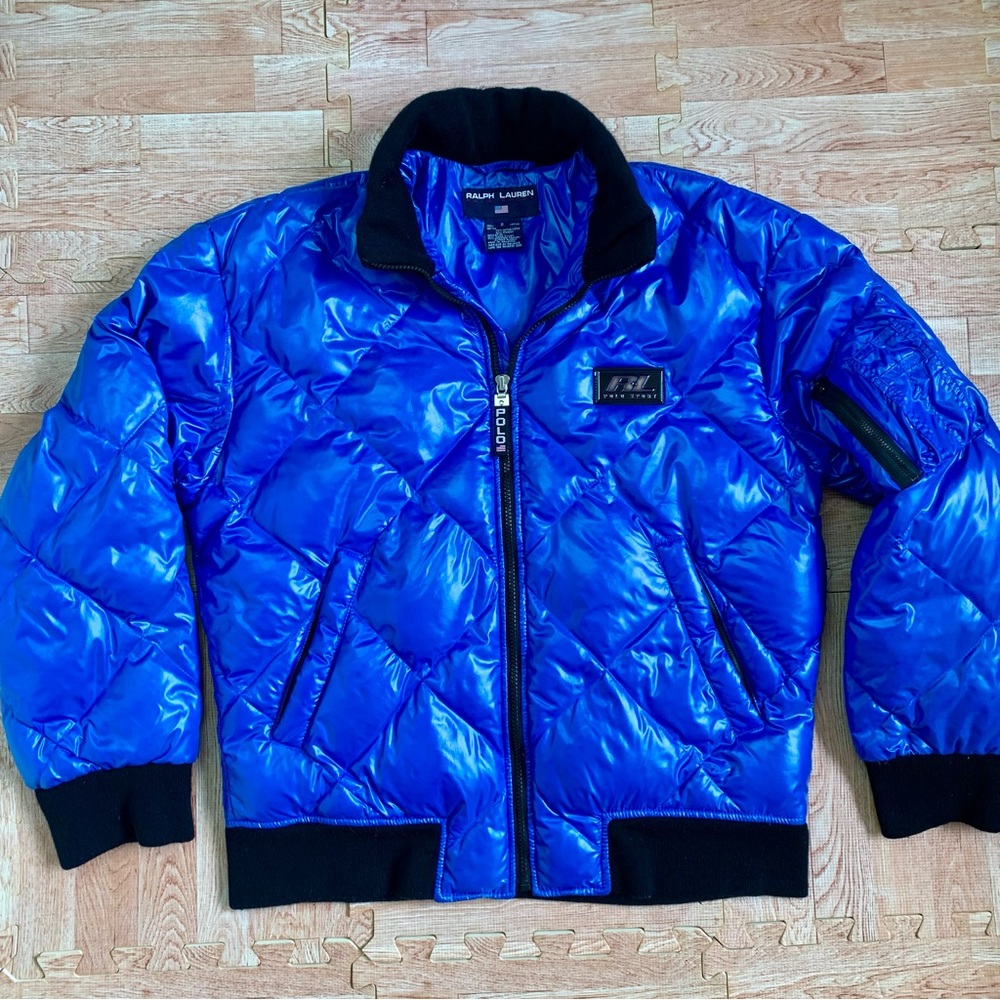 VTG Ralph Lauren Polo Sport Down Puffer Jacket Small Electric Blue Quilted Y2k